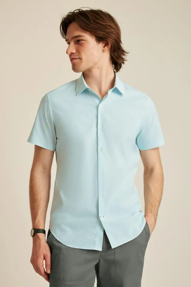 Men Short Sleeve Shirts Bonobos Tech Short Sleeve Shirt Blue Astor Geo