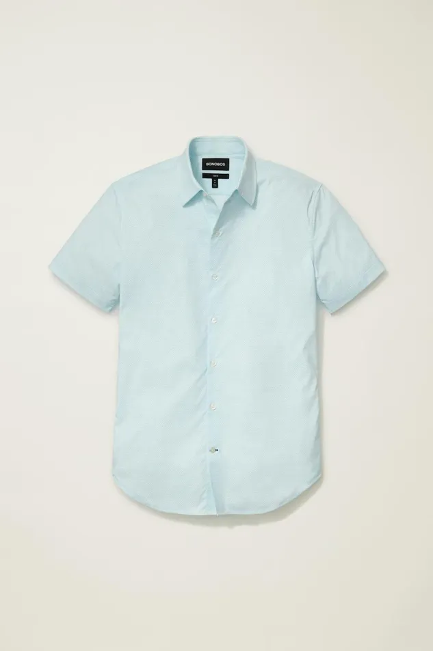 Men Short Sleeve Shirts Bonobos Tech Short Sleeve Shirt Blue Astor Geo