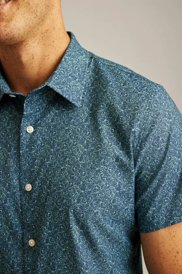 Men Short Sleeve Shirts Bonobos Tech Short Sleeve Shirt Blue Doodle Floral