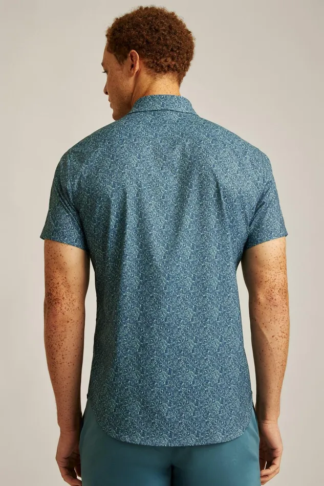 Men Short Sleeve Shirts Bonobos Tech Short Sleeve Shirt Blue Doodle Floral