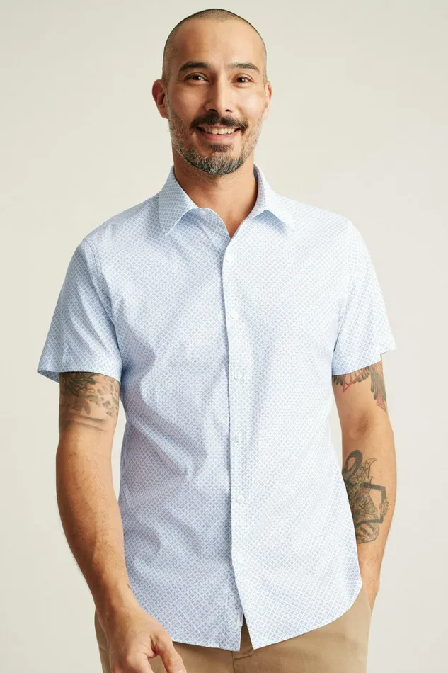Men Short Sleeve Shirts Bonobos Tech Short Sleeve Shirt Blue Prism Geo