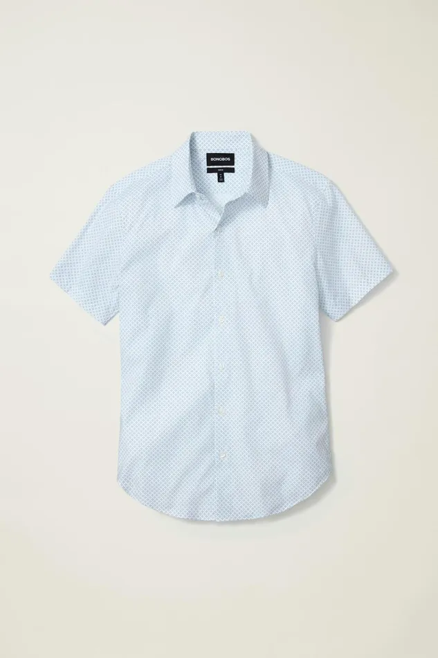 Men Short Sleeve Shirts Bonobos Tech Short Sleeve Shirt Blue Prism Geo