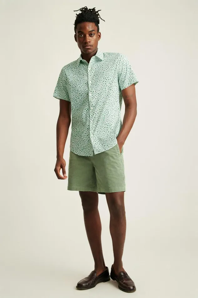 Men Short Sleeve Shirts Bonobos Tech Short Sleeve Shirt Green Floral Scatter