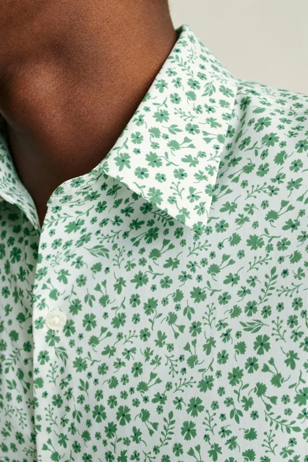 Men Short Sleeve Shirts Bonobos Tech Short Sleeve Shirt Green Floral Scatter
