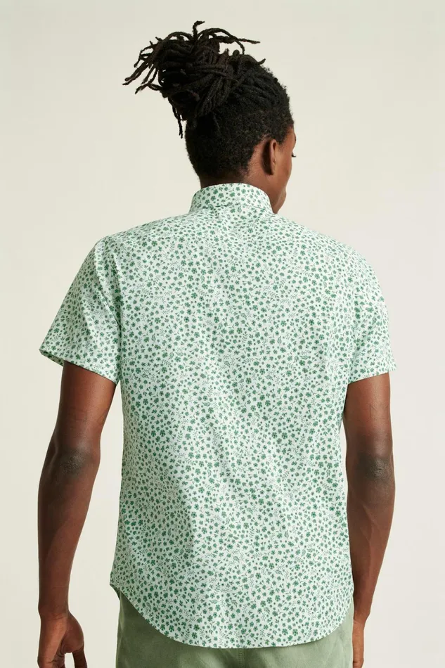 Men Short Sleeve Shirts Bonobos Tech Short Sleeve Shirt Green Floral Scatter