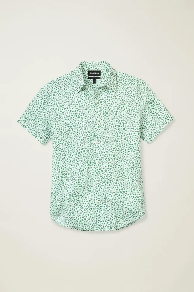 Men Short Sleeve Shirts Bonobos Tech Short Sleeve Shirt Green Floral Scatter