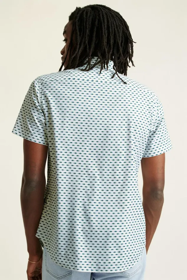 Men Short Sleeve Shirts Bonobos Tech Short Sleeve Shirt Here Fishy Fishy Blue