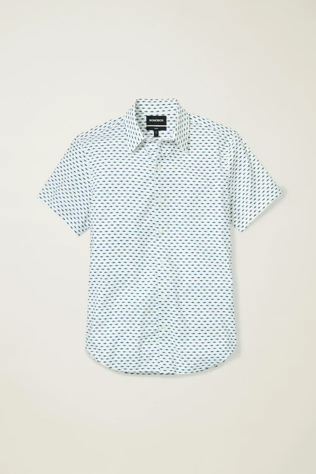 Men Short Sleeve Shirts Bonobos Tech Short Sleeve Shirt Here Fishy Fishy Blue