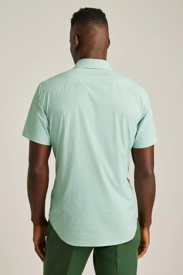 Men Short Sleeve Shirts Bonobos Tech Short Sleeve Shirt Ivy Green Woodlake Geo
