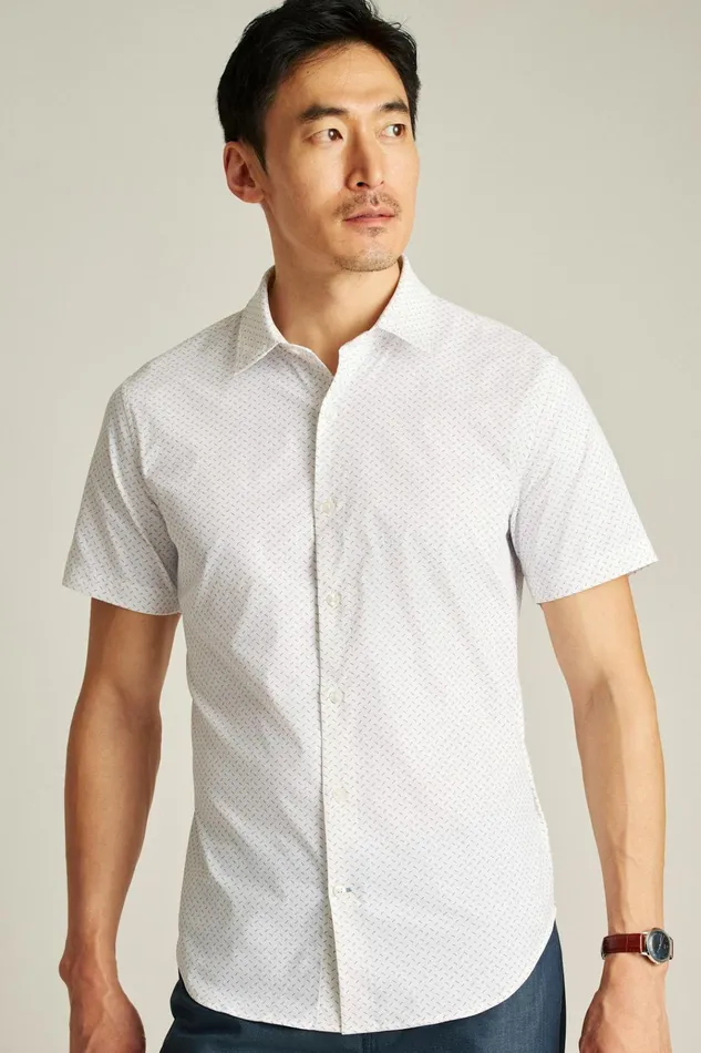 Men Short Sleeve Shirts Bonobos Tech Short Sleeve Shirt Lavender Twilight Geo