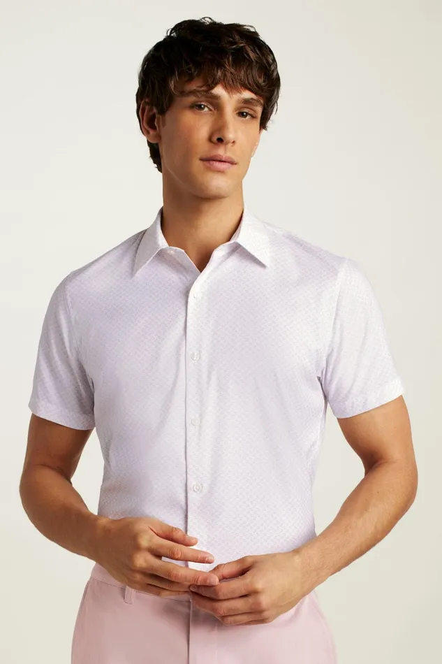 Men Short Sleeve Shirts Bonobos Tech Short Sleeve Shirt Lilac Gomez Geo
