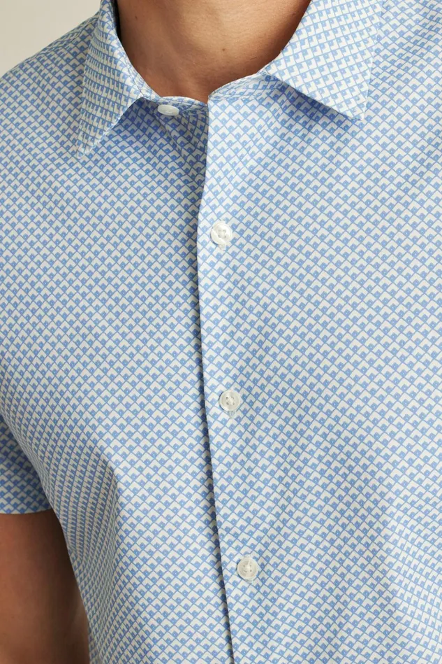 Men Short Sleeve Shirts Bonobos Tech Short Sleeve Shirt Muted Cerulean Blue Geo
