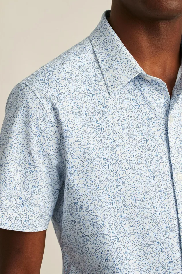 Men Short Sleeve Shirts Bonobos Tech Short Sleeve Shirt Navy Floral Explosion