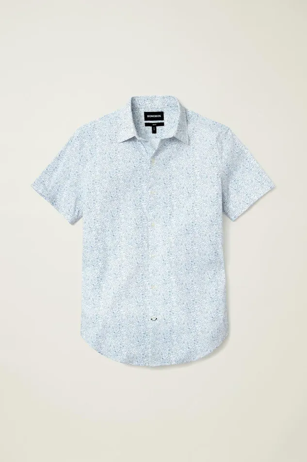 Men Short Sleeve Shirts Bonobos Tech Short Sleeve Shirt Navy Floral Explosion