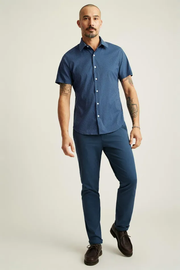 Men Short Sleeve Shirts Bonobos Tech Short Sleeve Shirt Navy Seafoam Dot