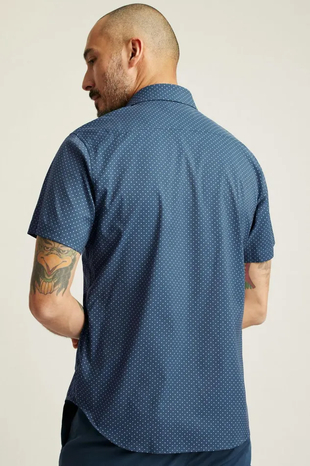 Men Short Sleeve Shirts Bonobos Tech Short Sleeve Shirt Navy Seafoam Dot