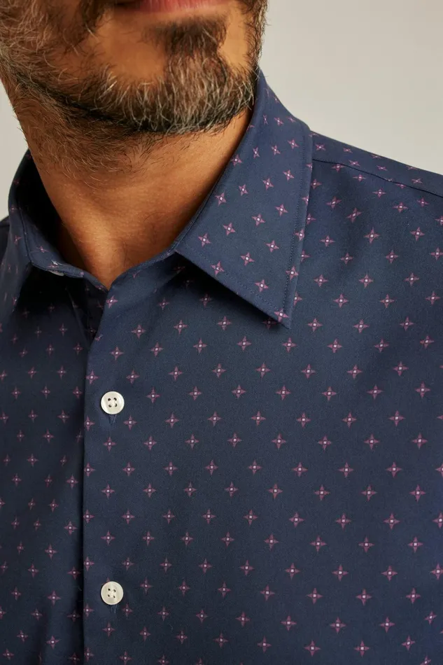 Men Short Sleeve Shirts Bonobos Tech Short Sleeve Shirt Navy Star Fire Geo