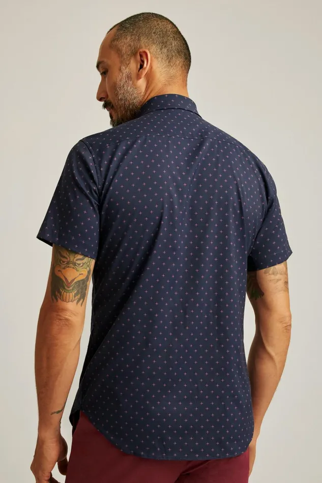 Men Short Sleeve Shirts Bonobos Tech Short Sleeve Shirt Navy Star Fire Geo