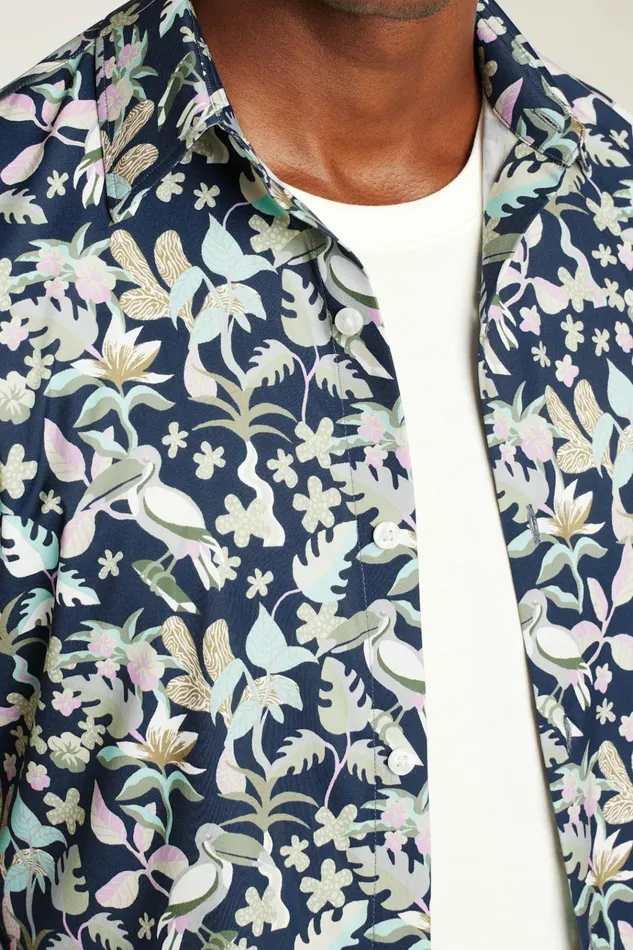 Men Short Sleeve Shirts Bonobos Tech Short Sleeve Shirt Navy Toucan Paradise