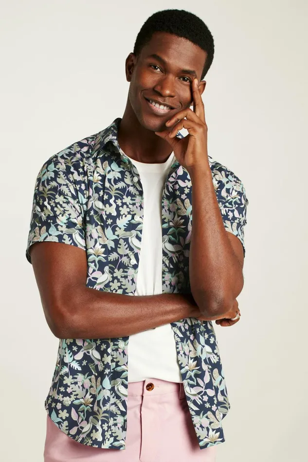 Men Short Sleeve Shirts Bonobos Tech Short Sleeve Shirt Navy Toucan Paradise