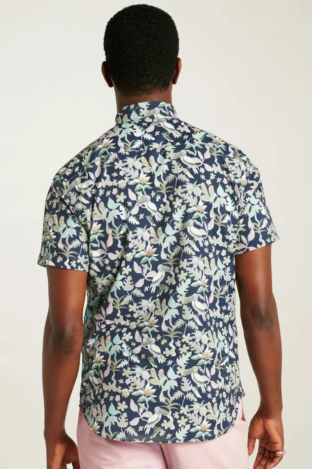 Men Short Sleeve Shirts Bonobos Tech Short Sleeve Shirt Navy Toucan Paradise