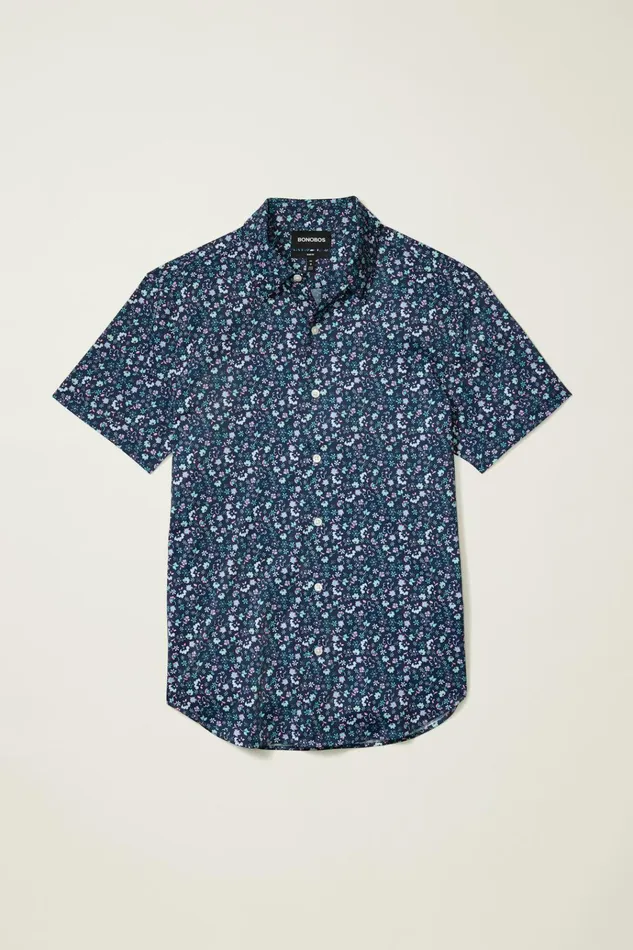 Men Short Sleeve Shirts Bonobos Tech Short Sleeve Shirt Navy Weekend Floral