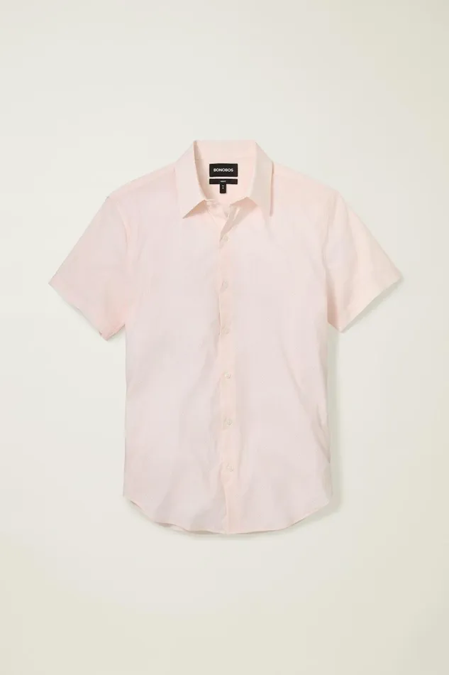Men Short Sleeve Shirts Bonobos Tech Short Sleeve Shirt Pink Duo Geo