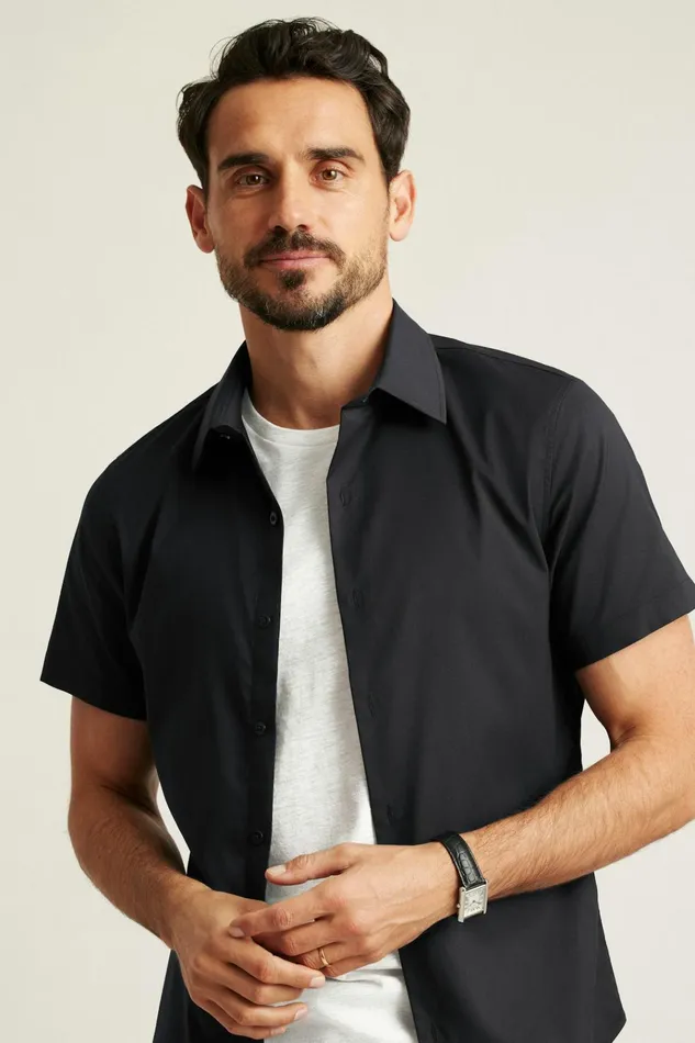 Men Short Sleeve Shirts Bonobos Tech Short Sleeve Shirt Solid Jet Black