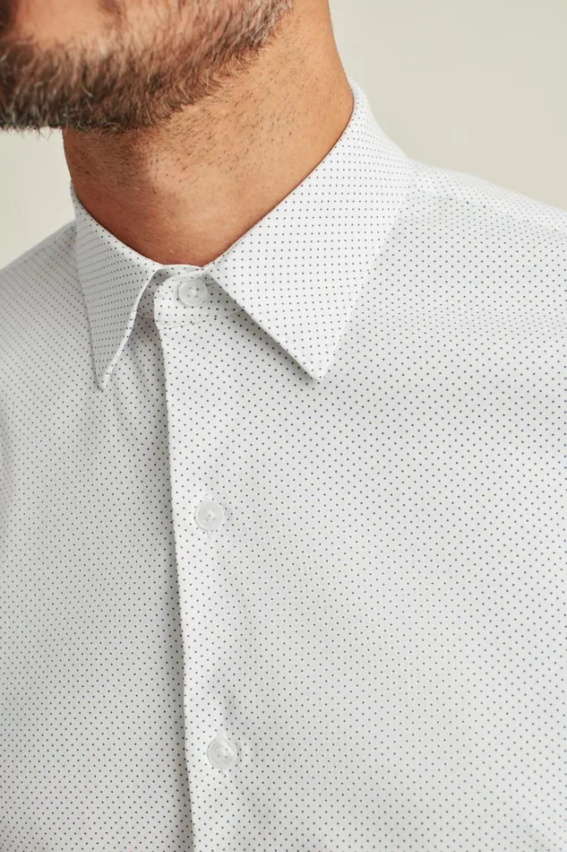 Men Short Sleeve Shirts Bonobos Tech Short Sleeve Shirt White Blue Fine Dot