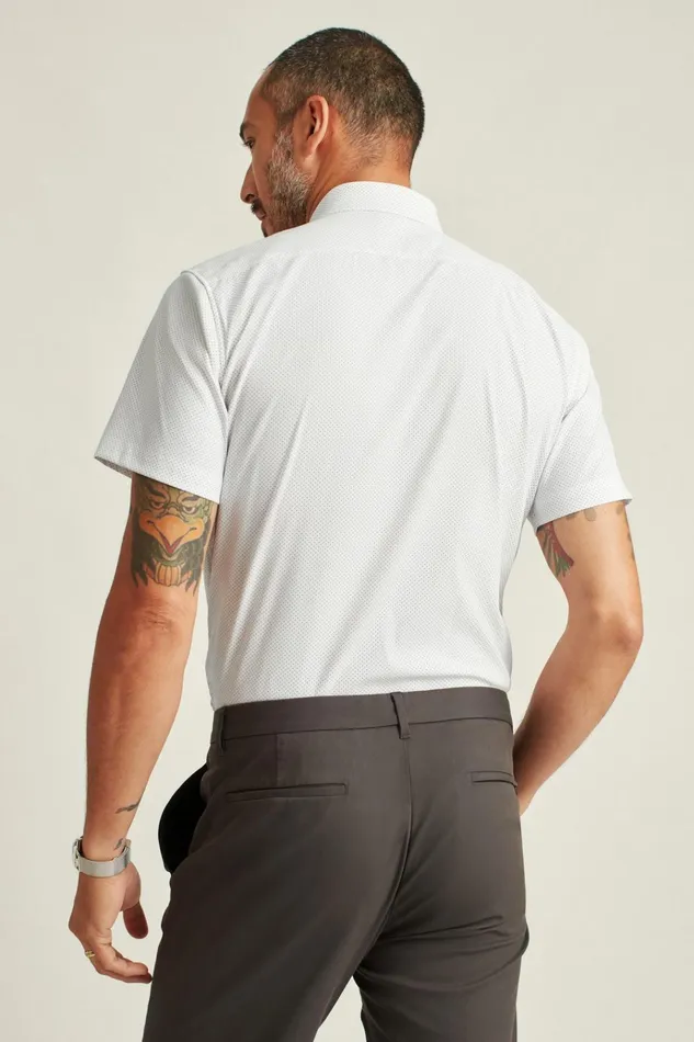 Men Short Sleeve Shirts Bonobos Tech Short Sleeve Shirt White Blue Fine Dot