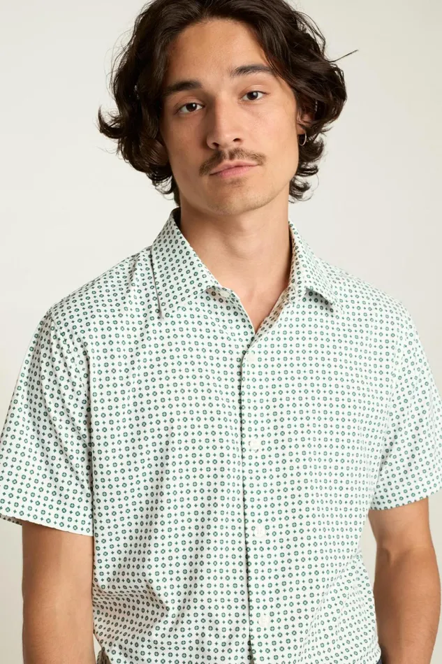 Men Short Sleeve Shirts Bonobos Tech Short Sleeve Shirt White Clocks