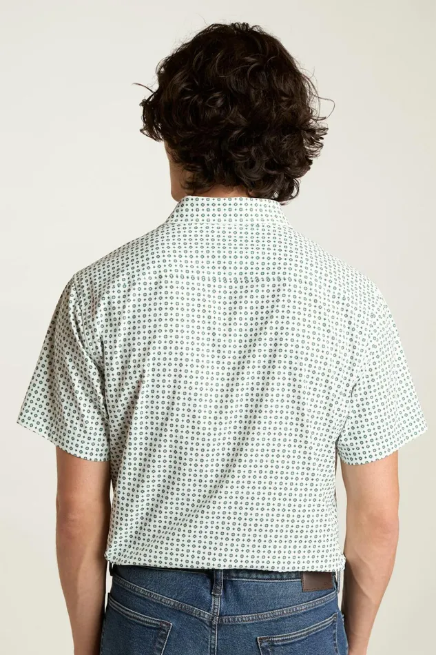 Men Short Sleeve Shirts Bonobos Tech Short Sleeve Shirt White Clocks