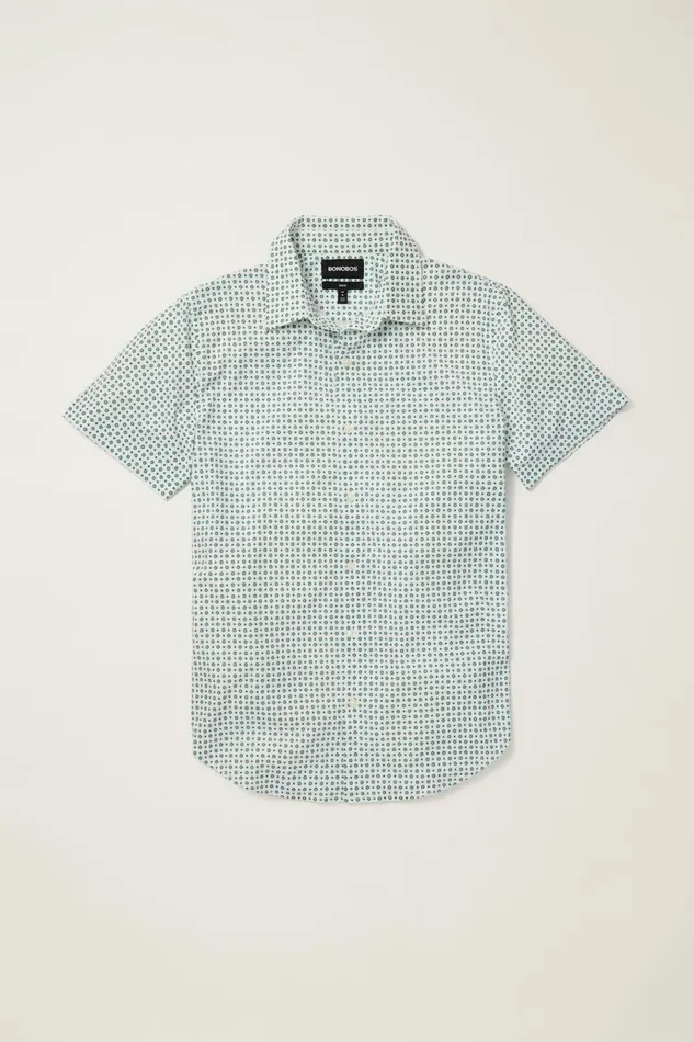 Men Short Sleeve Shirts Bonobos Tech Short Sleeve Shirt White Clocks