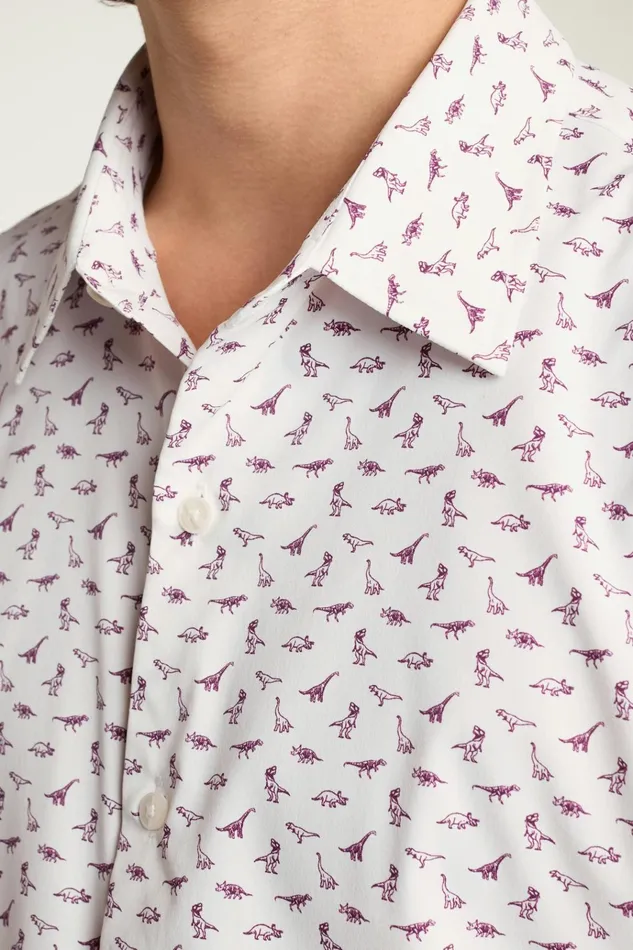 Men Short Sleeve Shirts Bonobos Tech Short Sleeve Shirt White Dino 3d Glasses