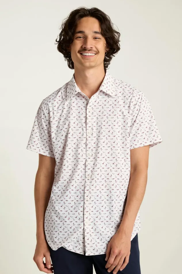 Men Short Sleeve Shirts Bonobos Tech Short Sleeve Shirt White Dino 3d Glasses