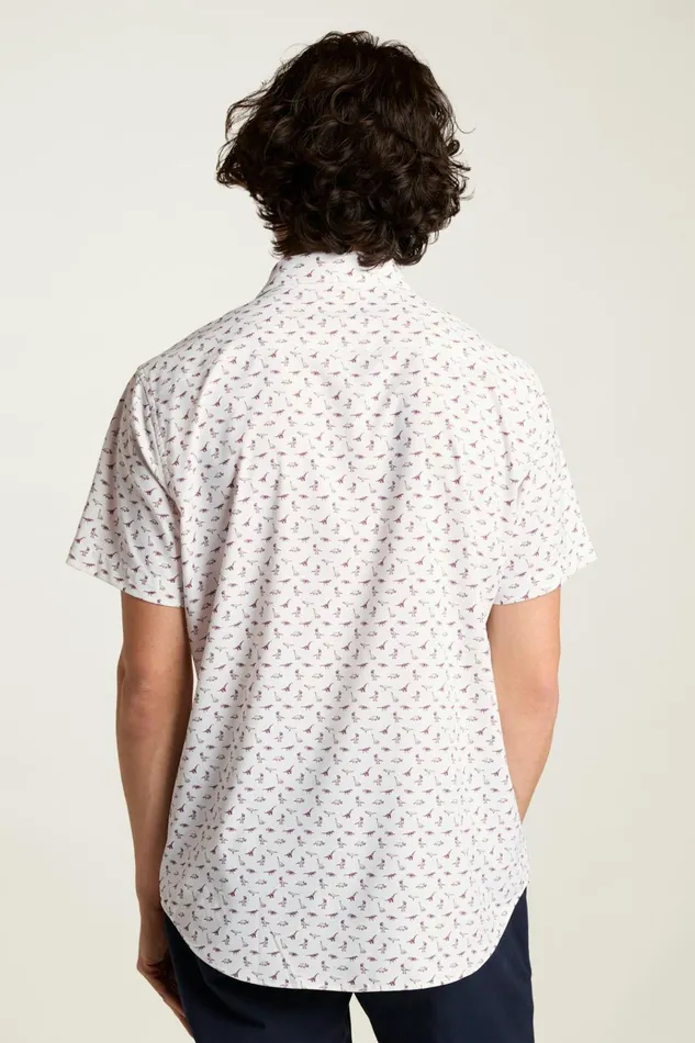 Men Short Sleeve Shirts Bonobos Tech Short Sleeve Shirt White Dino 3d Glasses