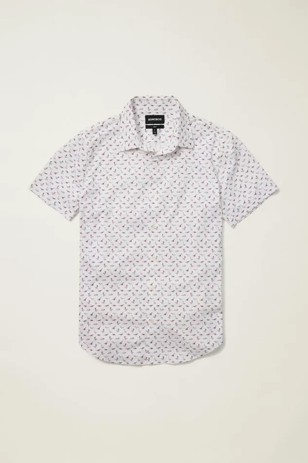 Men Short Sleeve Shirts Bonobos Tech Short Sleeve Shirt White Dino 3d Glasses