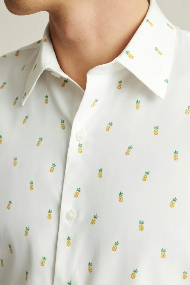 Men Short Sleeve Shirts Bonobos Tech Short Sleeve Shirt White Pineapple Party