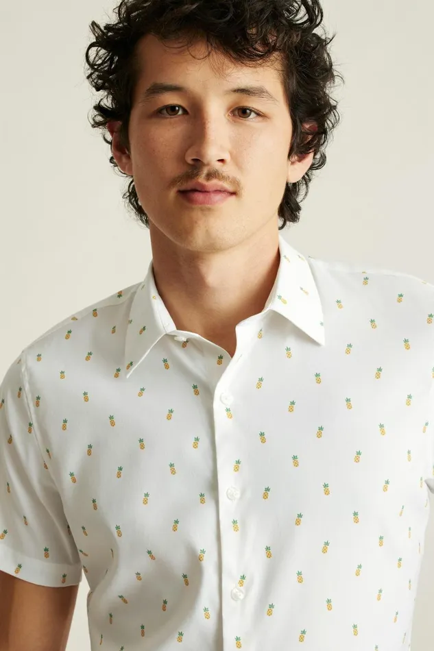 Men Short Sleeve Shirts Bonobos Tech Short Sleeve Shirt White Pineapple Party