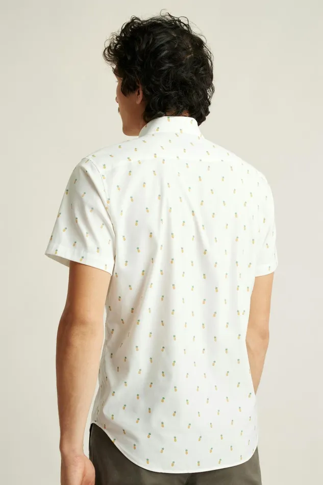 Men Short Sleeve Shirts Bonobos Tech Short Sleeve Shirt White Pineapple Party
