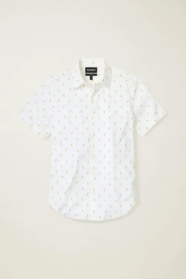 Men Short Sleeve Shirts Bonobos Tech Short Sleeve Shirt White Pineapple Party