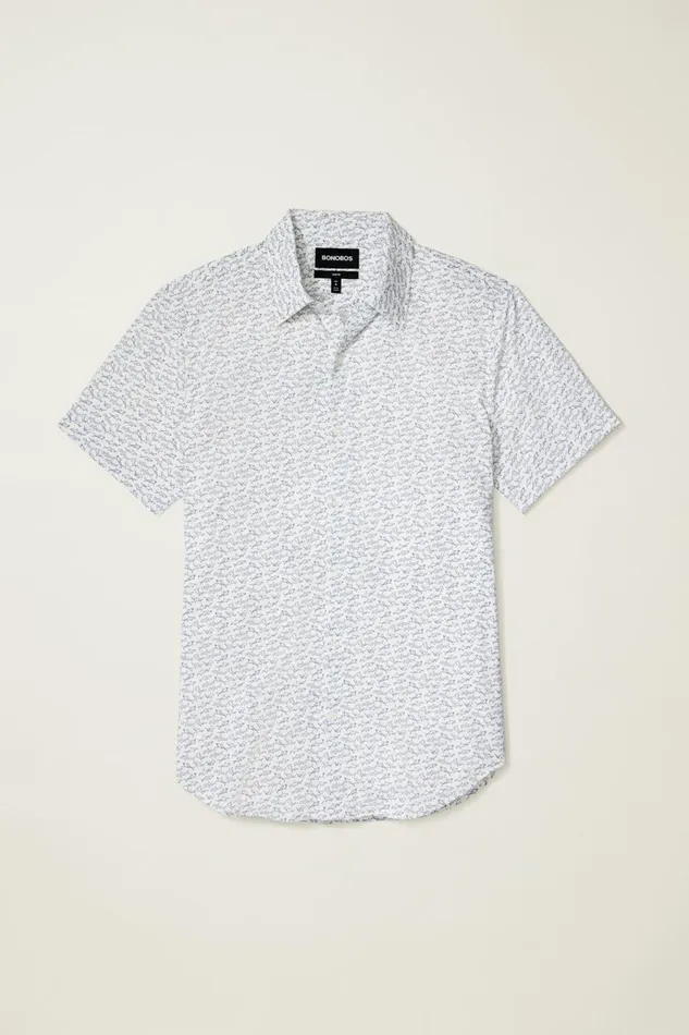 Men Short Sleeve Shirts Bonobos Tech Short Sleeve Shirt White Shark Frenzy