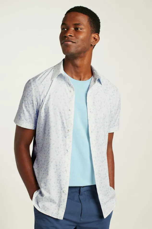 Men Short Sleeve Shirts Bonobos Tech Short Sleeve Shirt White Weekend Floral