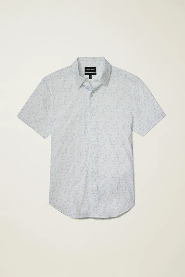 Men Short Sleeve Shirts Bonobos Tech Short Sleeve Shirt White Weekend Floral