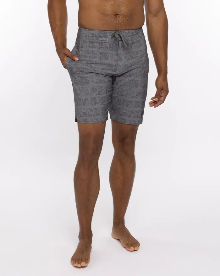 Men Shorts TravisMathew TREAT YOURSELF BOARDSHORT Heather Grey Pinstripe