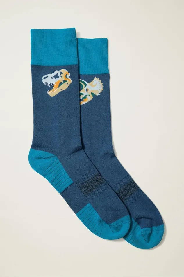 Men Socks and Underwear Bonobos Soft Everyday Socks Blue Dinosaur Fossils