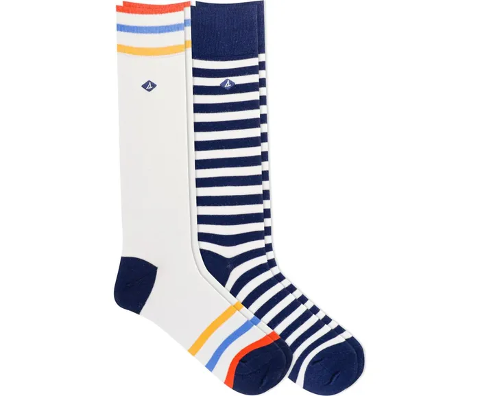 Men Stripe 2Pack Crew Sock White Sperry Socks and Liners