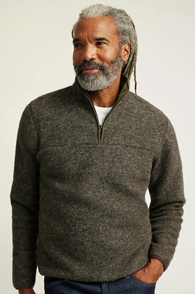 Men Sweatshirts and Hoodies Bonobos Italian Wool Half Zip Natural Brown