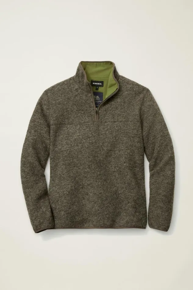 Men Sweatshirts and Hoodies Bonobos Italian Wool Half Zip Natural Brown