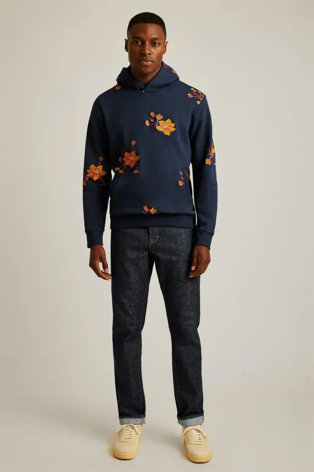 Men Sweatshirts and Hoodies Bonobos Supersoft Fleece Hoodie Navy Clementine Floral Men Sweatshirts and Hoodies Bonobos Supersoft Fleece Hoodie Navy Clementine Floral